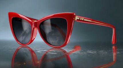 Stylish Red Cat Eye Sunglasses Fashion Accessory for Women Modern Design Reflecting in Polished Surface