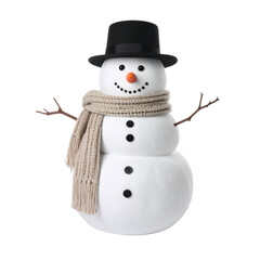 Fototapeta premium Festive 3D snowman with a red hat and scarf, isolated on a white background, perfect for Christmas and winter holiday illustrations