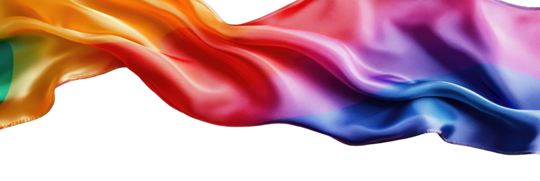 Rainbow-hued fabric drapes in flowing folds