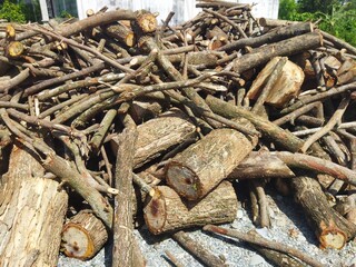 A pile of cut wood.
