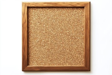 Square cork board with wooden frame on white background