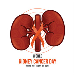 World kidney cancer day orange ribbon cross kidney sign on circle ring layer texture vector design