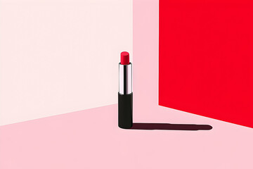 A bright red lipstick against a red and pink backdrop.