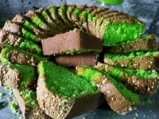 Pandan cake or steamed sponge cake.