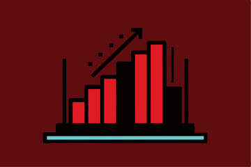Isometric 3D illustration of a blue bar chart representing financial growth, business performance, or statistical analysis. The image features five ascending bars placed on a tech-style platform.