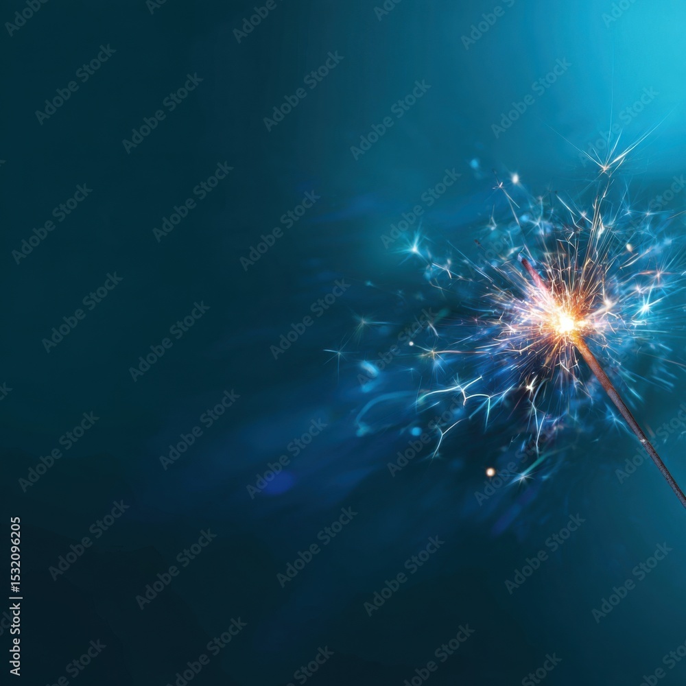Poster sparkling sparkler in blue: a vibrant and dynamic close-up captures the dazzling display of a sparkl