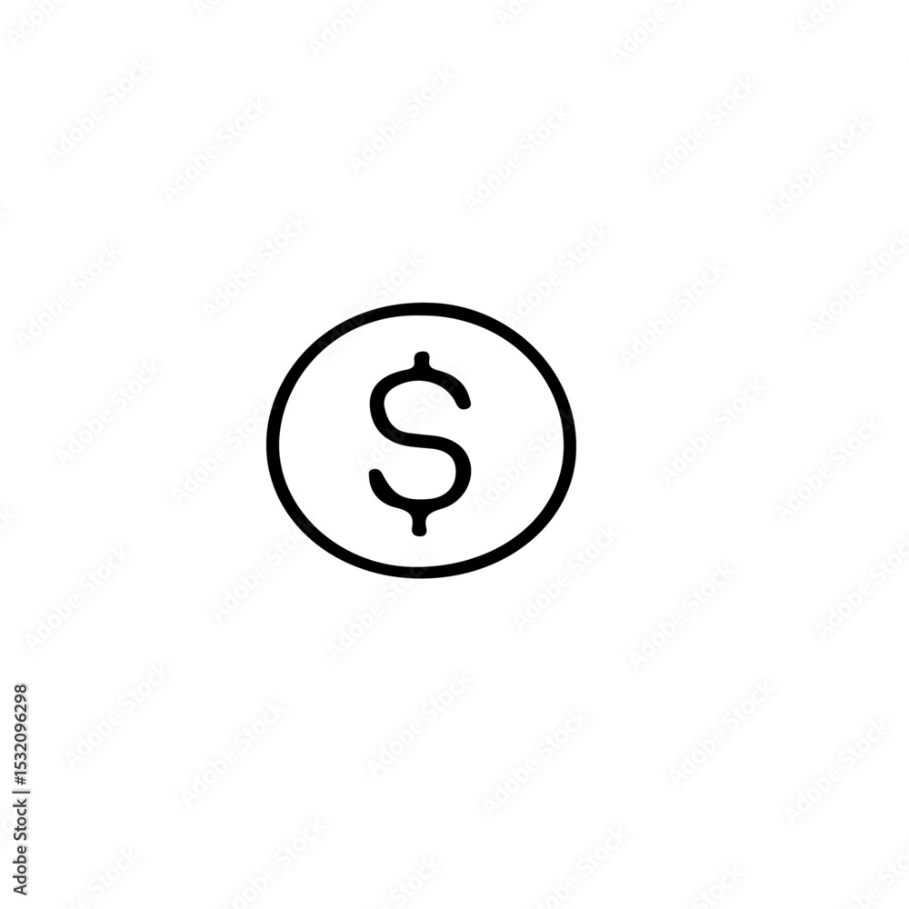 Poster a simple line drawing of a coin with a dollar sign inside a circle on a white background illustratio