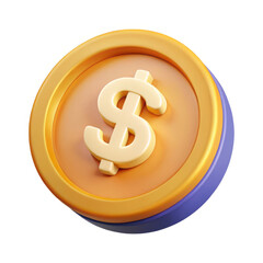 3d dollar coin icon isolated on white background