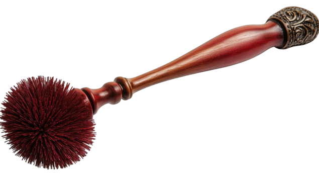 Ornate red-brown wooden cleaning brush