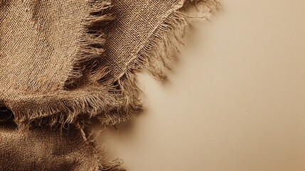Antique beige linen scarf in flat lay on light cream background, showcasing fabric texture and softness for product photography with warm rustic aesthetic and space for text or product placement.