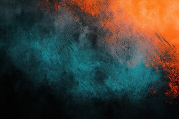 Abstract painting with teal and orange hues on white background