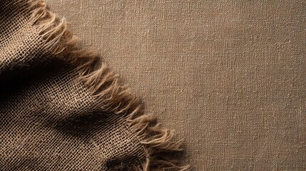 Antique beige linen scarf in flat lay on light cream background, showcasing fabric texture and softness for product photography with warm rustic aesthetic and space for text or product placement.