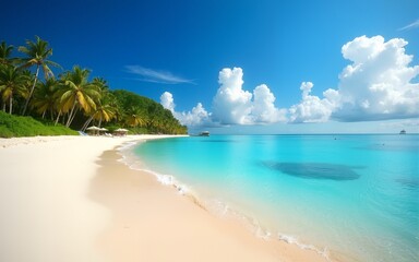 Fototapeta premium Beautiful sandy beach and tropical sea. High quality