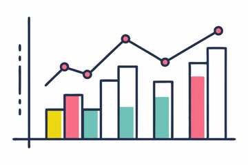 Isometric 3D illustration of a blue bar chart representing financial growth, business performance, or statistical analysis. The image features five ascending bars placed on a tech-style platform.
