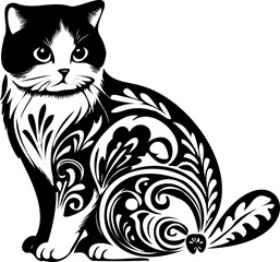 SVG file stylized cat black and white vector for printing, cutting