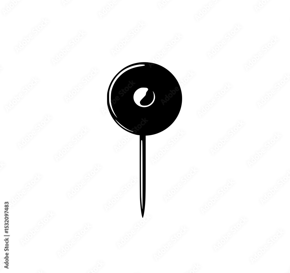 Poster simple push pin illustration: a minimalist black and white vector illustration of a push pin, showca