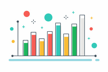 Isometric 3D illustration of a blue bar chart representing financial growth, business performance, or statistical analysis. The image features five ascending bars placed on a tech-style platform.
