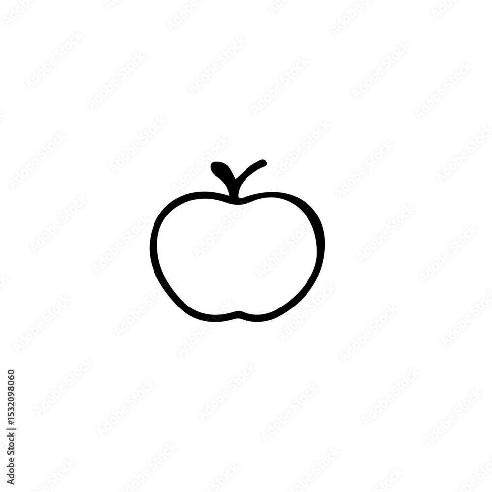 Poster a simple line drawing of an apple with a stem isolated on a white background in a minimalist style