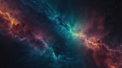 Obraz premium A vibrant nebula with swirling clouds of orange teal and purple against a starry black background