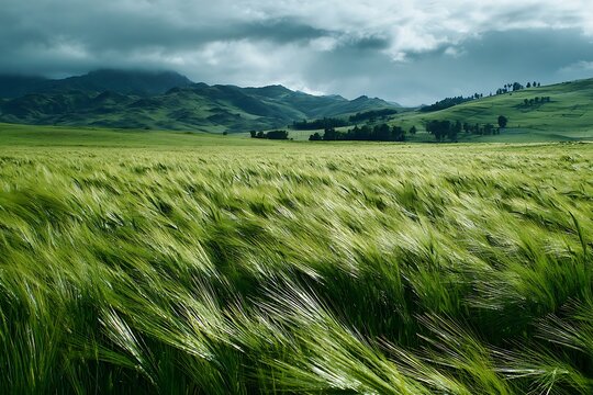 Peaceful Wheat Field Landscape with Green Crops - Powered by Adobe