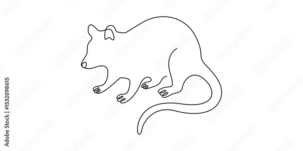 Poster mouse in one continuous line drawing isolated on white background vector illustration, single line d