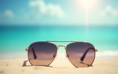 summer holiday background with sunglasses and beach. High quality