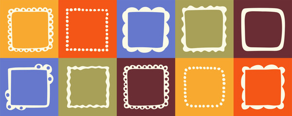 Vector set of hand drawn cut out style square frames and borders - abstract design elements for decoration or logo design templates, prints, placards 