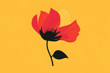 Vivid red flower on a mustard yellow background.