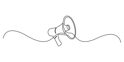 Continuous single line art drawing of megaphone speaker for news and promotion. One line art speaker. Vector illustration