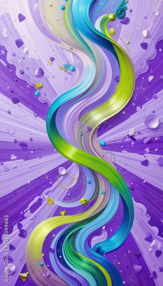 Poster vibrant abstract design with colorful flowing lines and geometric shapes for mobile backgrounds