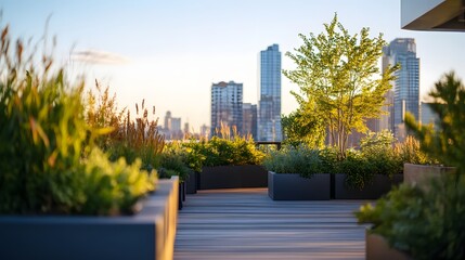 Obraz premium Rooftop Urban Garden: Modern Cityscape View