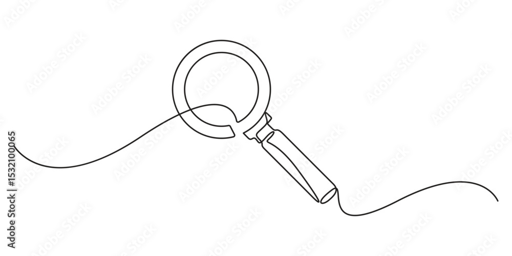 Poster magnifying glass in one continuous line art style. continuous single line drawing of a magnifying gl
