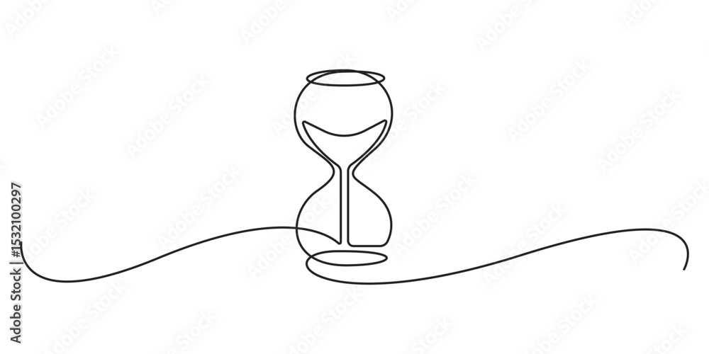 Poster continuous one line drawing of hourglass. vintage timer as countdown concept, single one line art ho