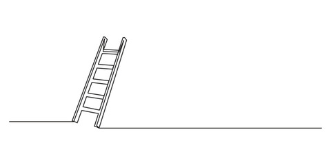 Ladder continuous single line drawing vector illustration. Set of stepladder, steps, construction ladder in one line art. Single line drawing of repair, professional, hand, people, concept. Pro vector © aminul788
