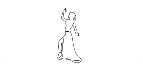 Continuous single drawing line drawing of dancing, girl, lifestyle, dancer, child, female, woman. Isolated on white background, hand drawn, premium vector