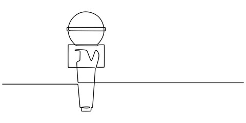 news microphone continuous one line drawing, news microphone in continuous one line drawing style. Journalist, reporter concept. Vector illustration, Exclusive Interview Continuous Line Editable Strok