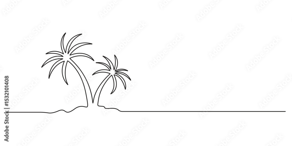 Poster palm tree continuous single line drawing. one continuous line art style palm tree. isolated on white