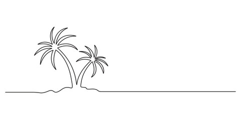 Palm tree continuous single line drawing. One continuous line art style palm tree. Isolated on white background vector illustration