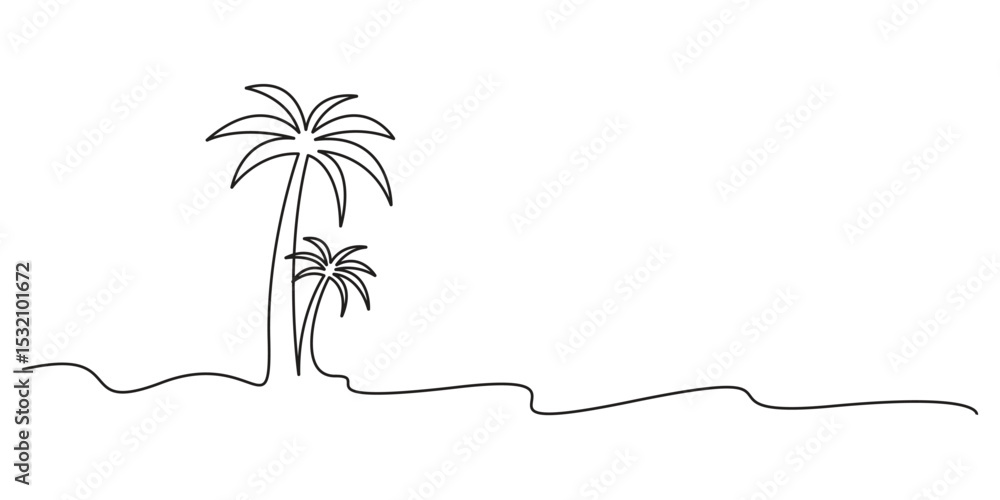 Poster palm tree continuous single line drawing. one continuous line art style palm tree. isolated on white