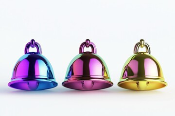 Three colorful bells isolated on white background
