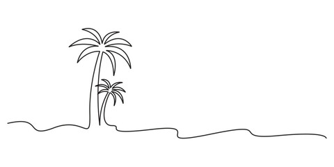 Palm tree continuous single line drawing. One continuous line art style palm tree. Isolated on white background vector illustration
