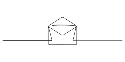 Continuous one line drawing of envelope. Letter, envelope, email icon isolated on white background, Doodle vector illustration