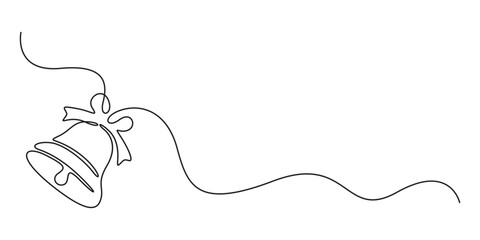 Jingle bell one continuous line drawing, single line art Christmas bell, minimalist sketch line vector illustration, Christmas winter new year concept, Bell icon single line vector drawing. One line C