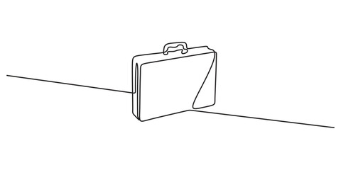Suitcase working bag one line drawing. Continuous one outline briefcase office bag for working, briefcase single line art drawing, Minimalist one line drawing of business bag vector illustration