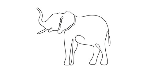 Continuous one line of standing elephant. Single one line art of wild elephant, One continuous line illustration of an elephant, isolated on white background vector illustration