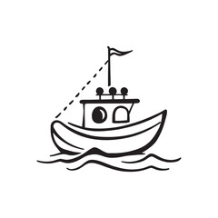 Fishing boat line art vector simple design illustration