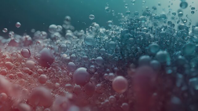 A captivating close up of numerous bubbles in water with a gradient of red to blue color scheme