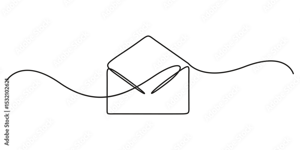 Poster continuous one line drawing of a paper envelope. concept of e-mail messages, sending an information 
