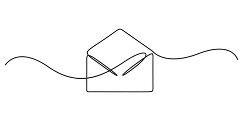 Continuous one line drawing of a paper envelope. Concept of e-mail messages, sending an information bill. Doodle vector illustration, Paper mail simple linear style vector illustration