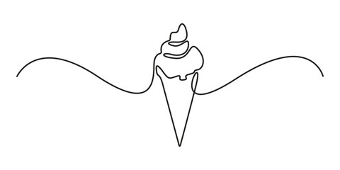 Continuous one line drawing of Ice Cream. Ice Cream Cone single line art drawing. One line art Ice Cream vector illustration